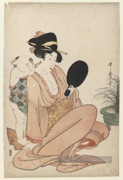  utamaro - la mère et l’enfant regardant un miroir de main 1805 Kitagawa Utamaro ukiyo e Bijin GA